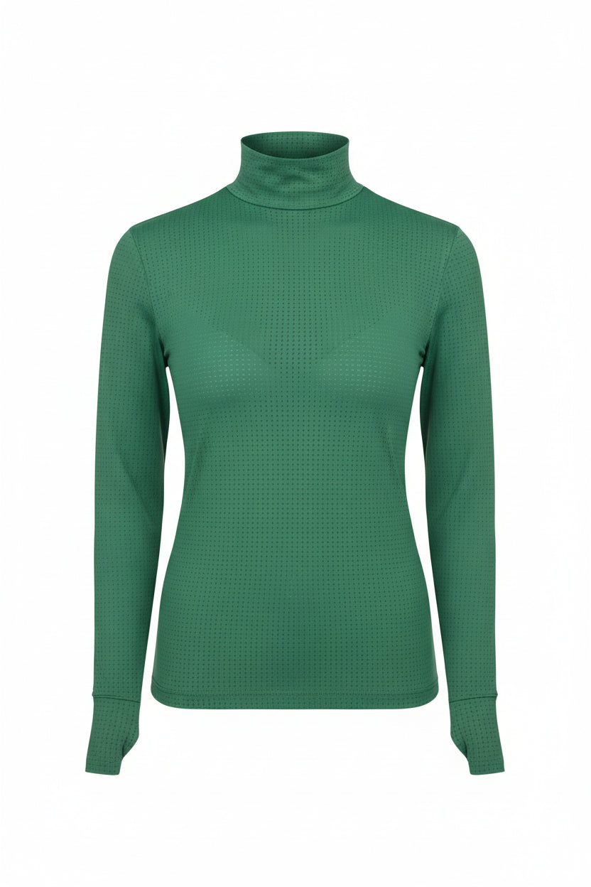 green long sleeve technical turle neck shirt with perferated fabric