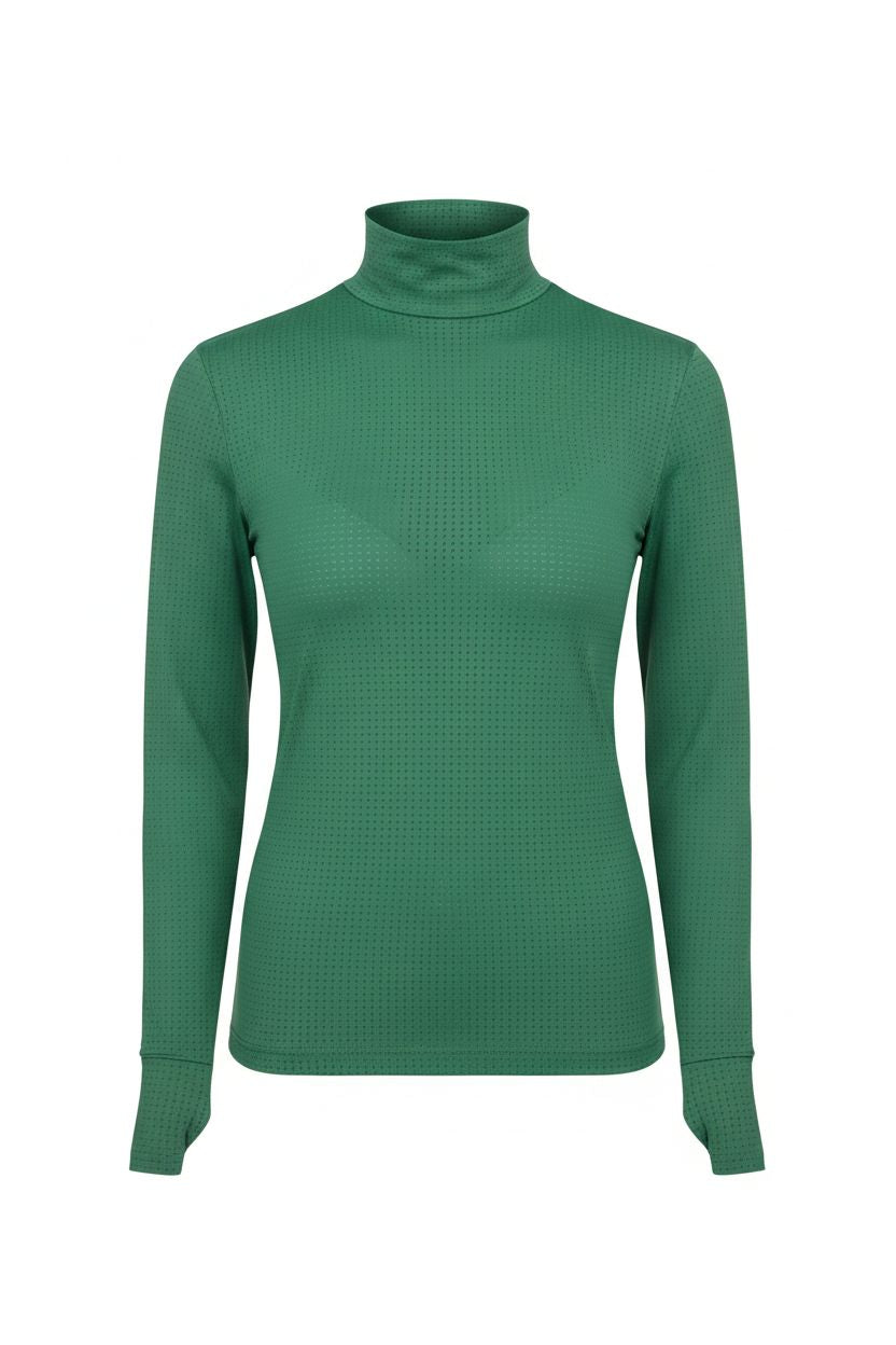 green long sleeve technical turle neck shirt with perferated fabric