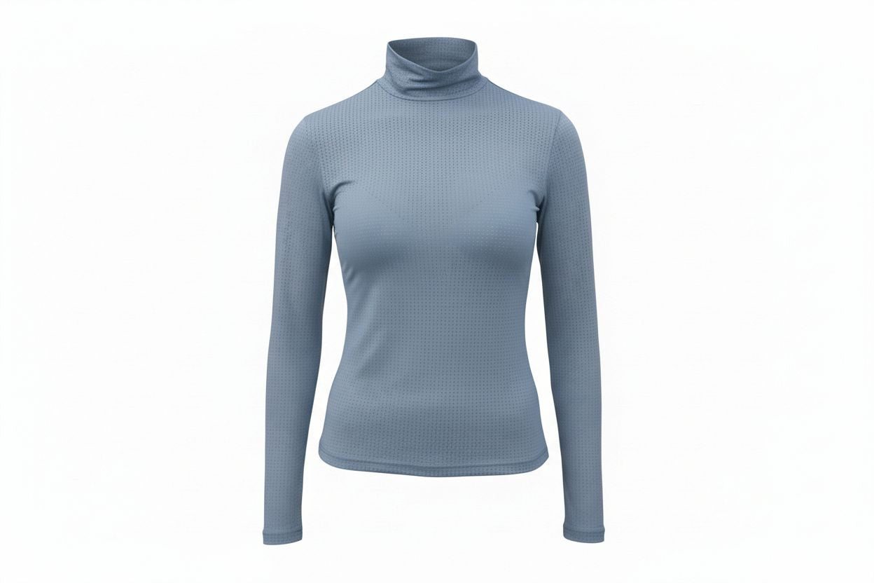 blue technical long sleeve turtle neck with perferated fabric