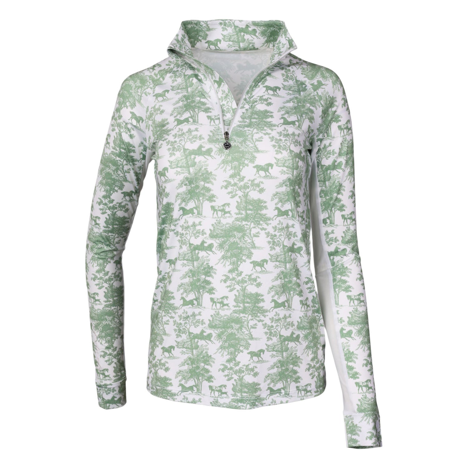 Green and white patterned hoodie on a white background