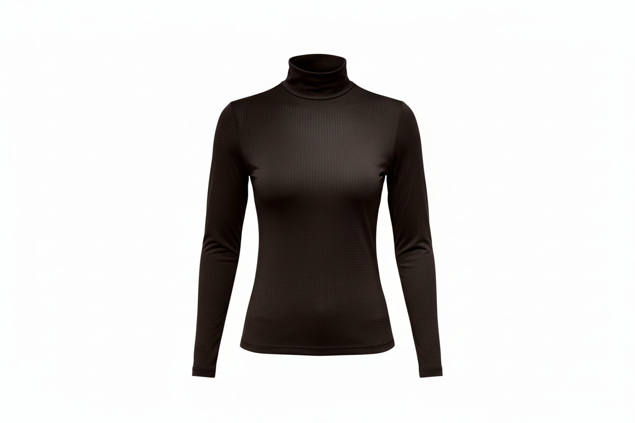 brown long sleeve turle neck with perferated fabric