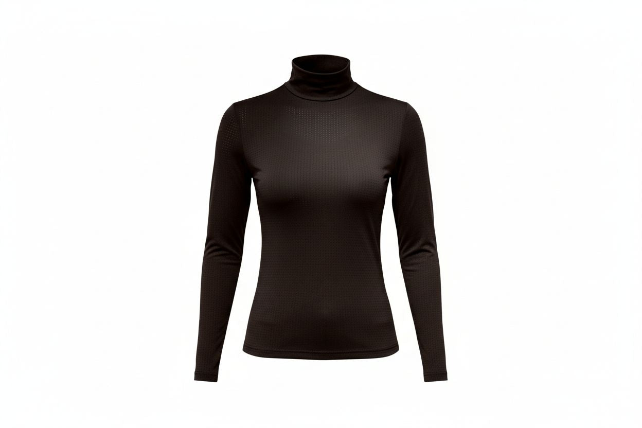 brown long sleeve turle neck with perferated fabric