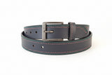 Leather belt with colorful stitching on a 'FITS RIDING' branded box.