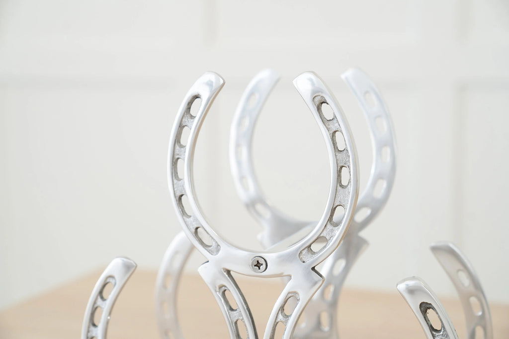 Huntley Horseshoe 3-Bottle Wine Rack, Aluminum Silver Finish