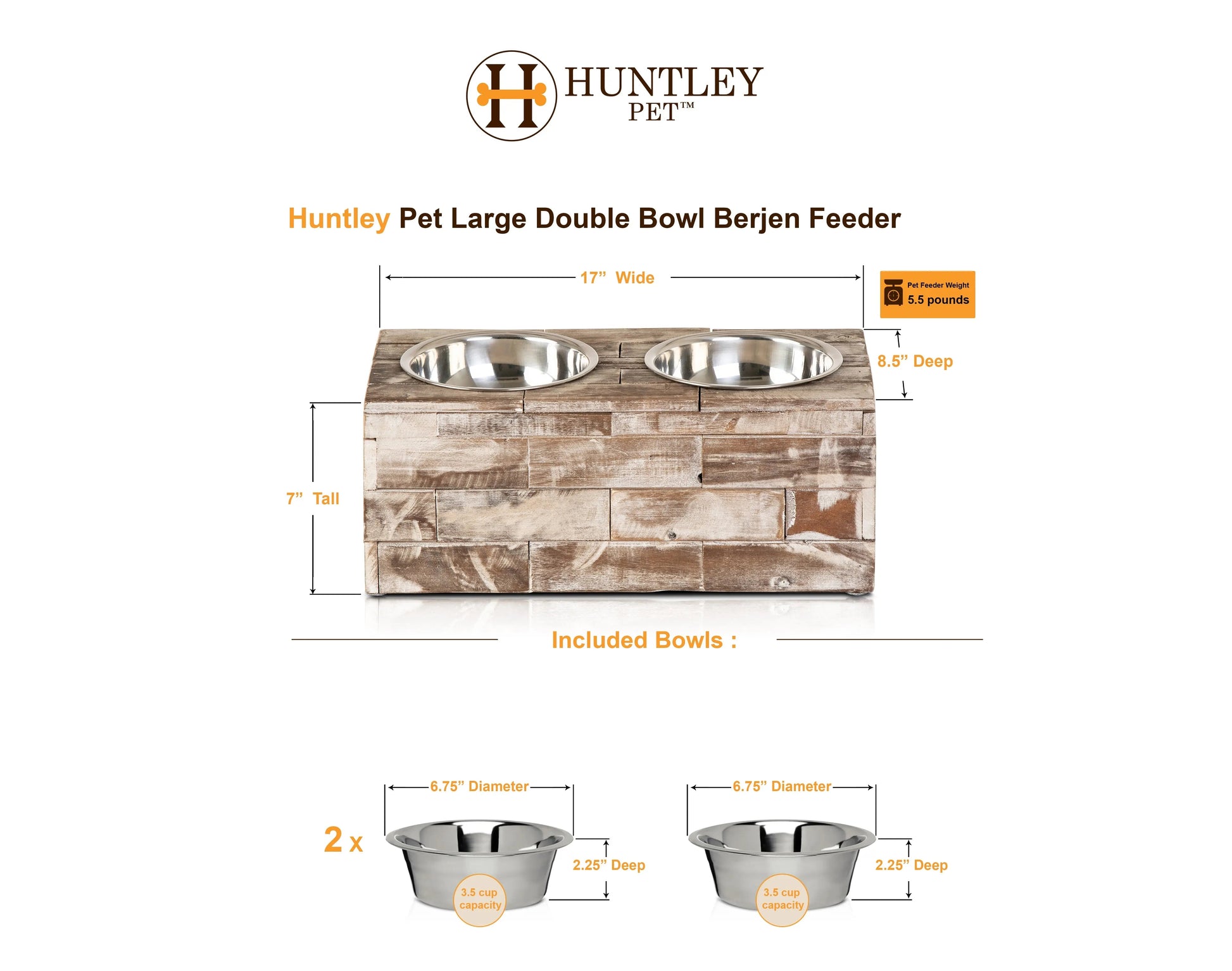 Huntley Pet Elevated Dog and Cat Double Bowl Feeder