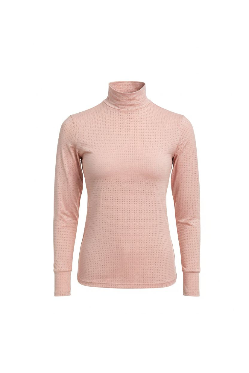 pink long sleeve technical turtle neck with perferated fabric