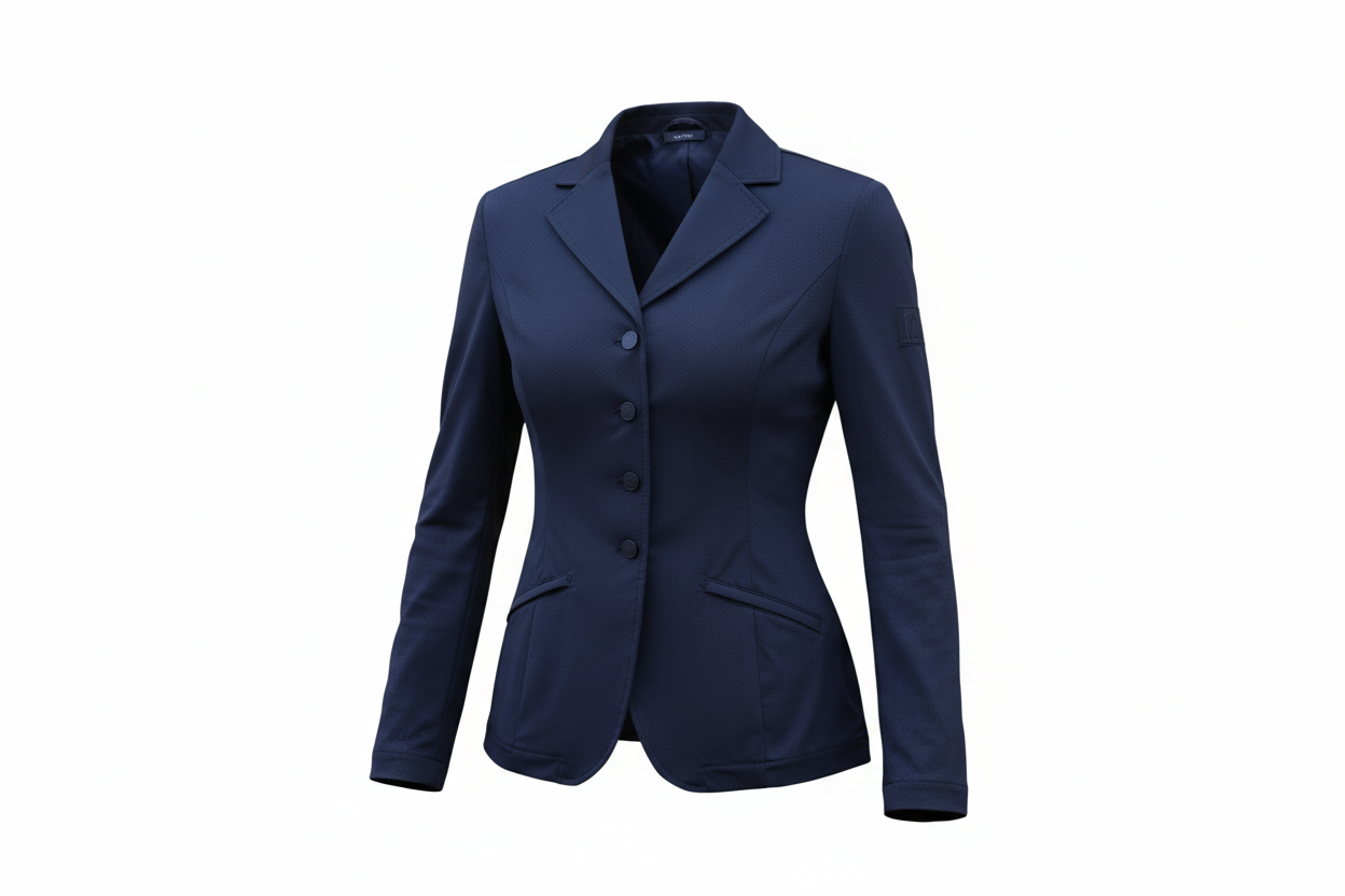 navy blue perferated equestrian show coat
