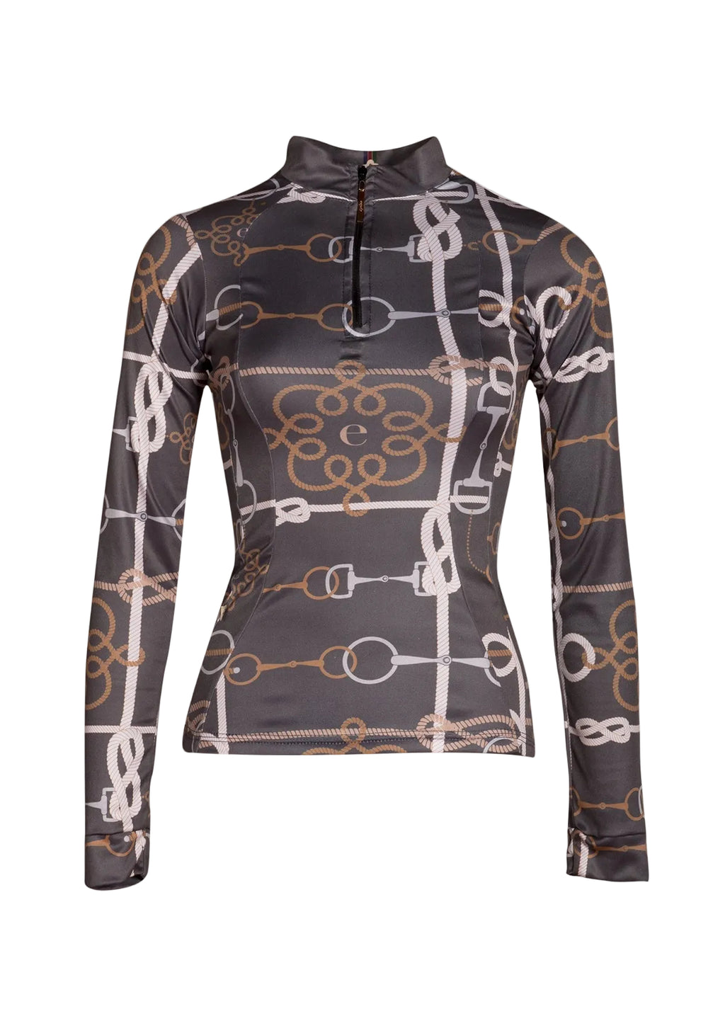 Long-sleeve shirt with horse bridle pattern on a beige background