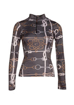 Long-sleeve shirt with horse bridle pattern on a beige background