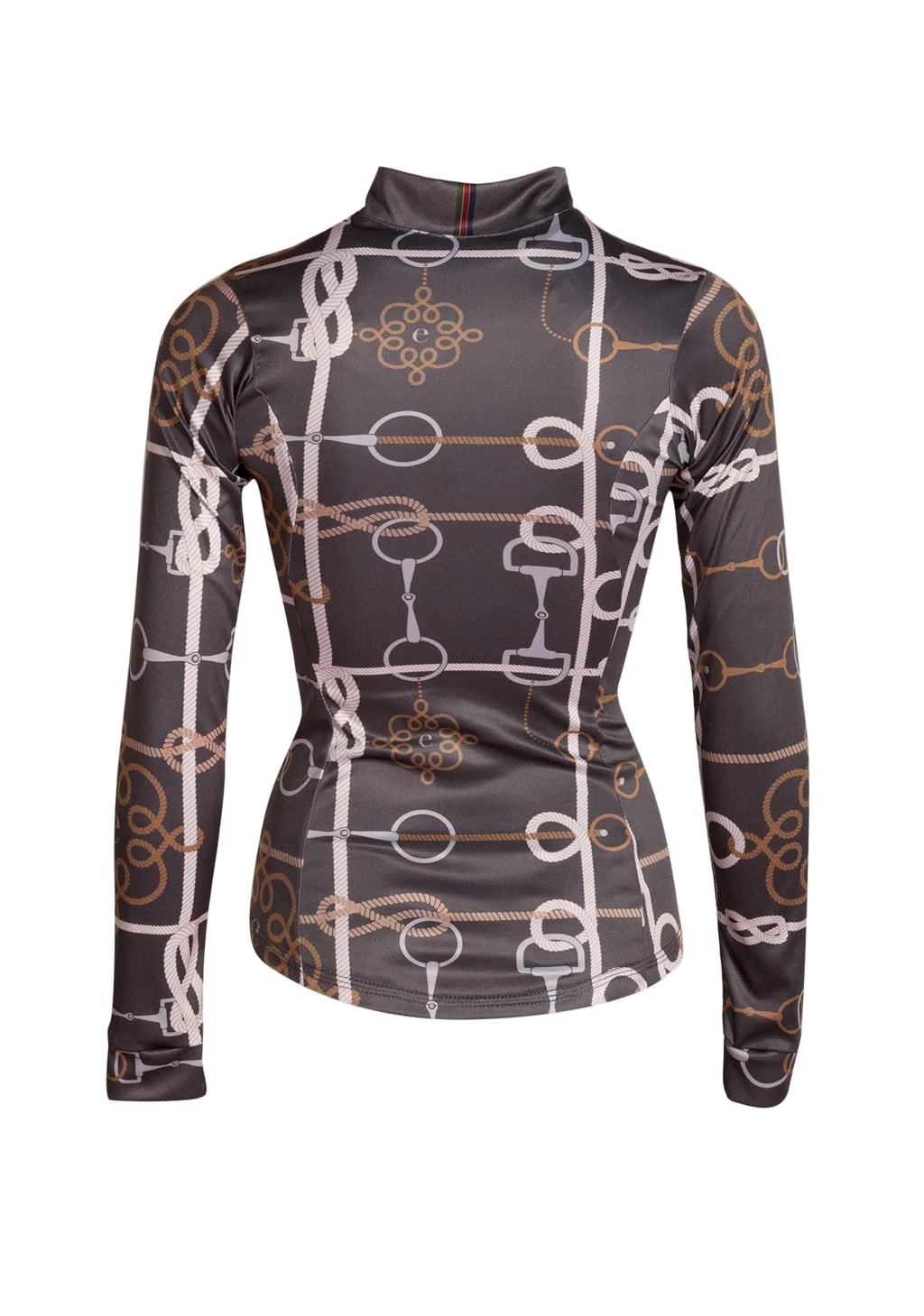 Long-sleeve shirt with equestrian pattern on a beige background