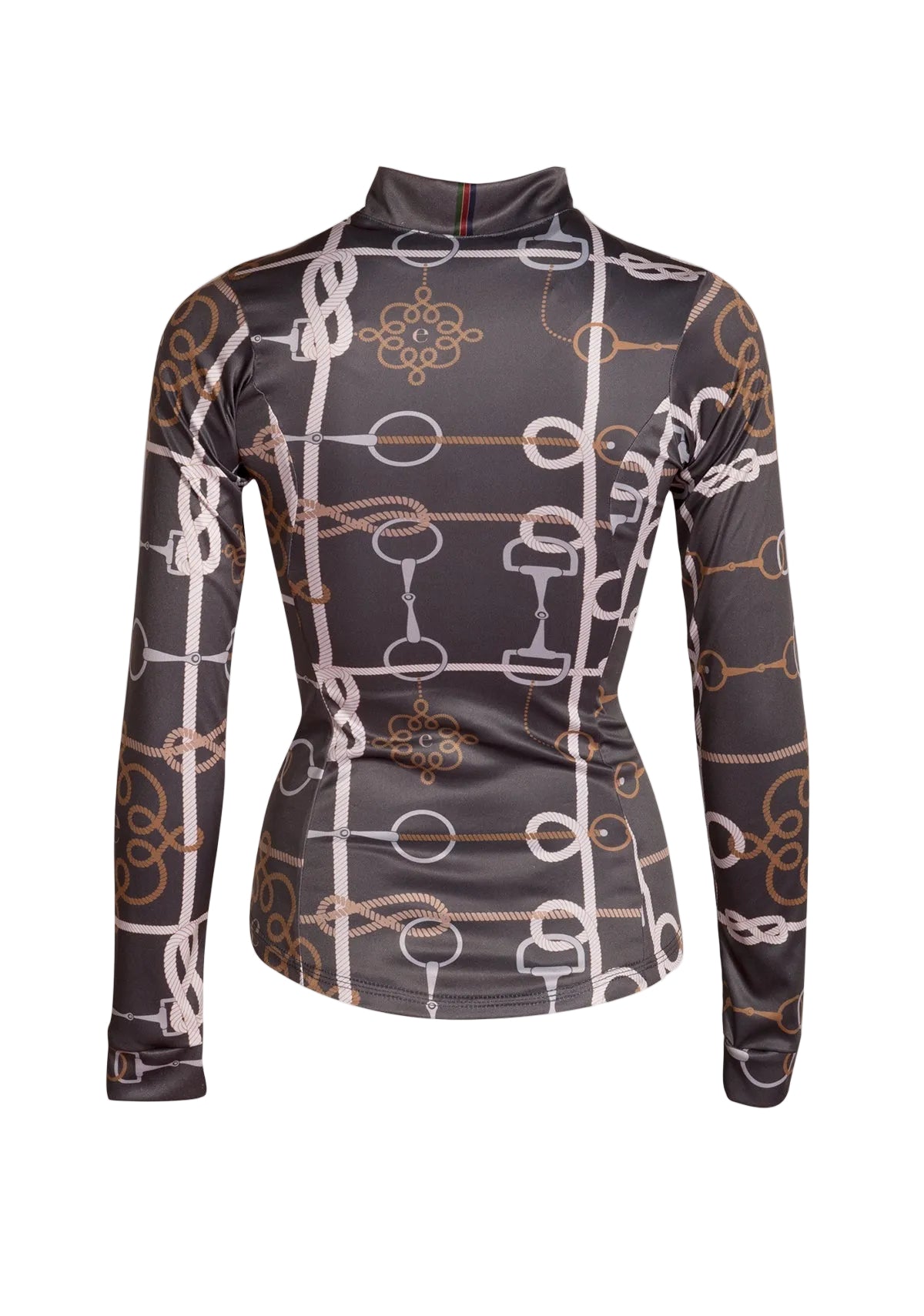 Long-sleeve shirt with equestrian pattern on a beige background