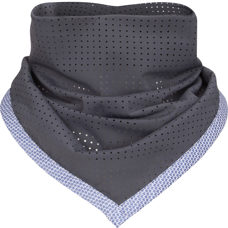 Gray neck gaiter with perforated design on a white background