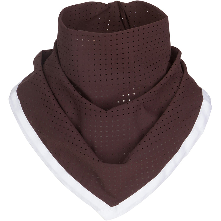 Brown perforated fabric neck cover on a white background