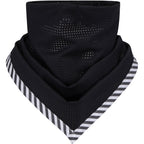 Black neck gaiter with striped border on a white background