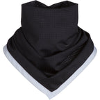 Black neck gaiter with white trim on a white background