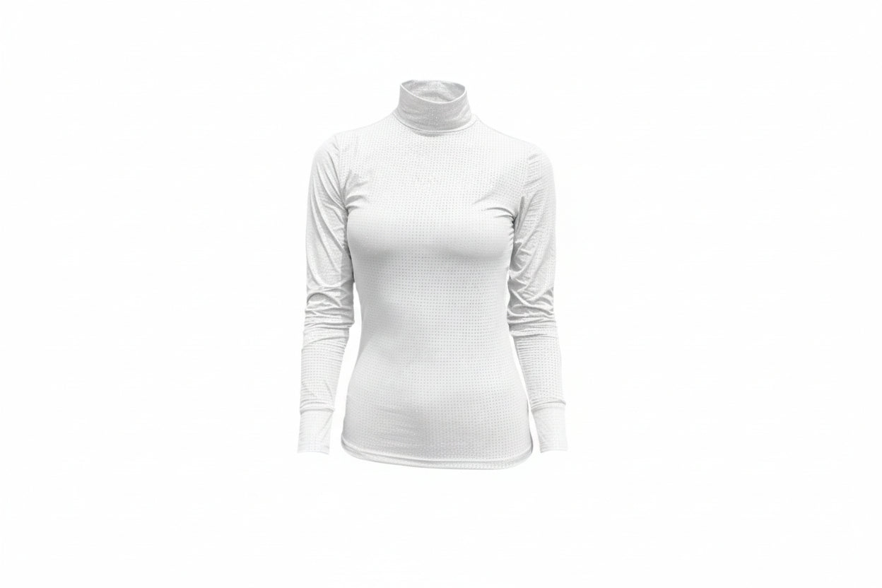 whiet long sleeve technical turtle neck with perferated fabric