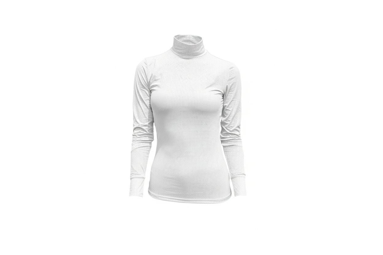 whiet long sleeve technical turtle neck with perferated fabric
