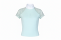 light blue top with lace sleeves on a white background