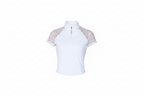 white equestrian top with lace sleeves on a white background