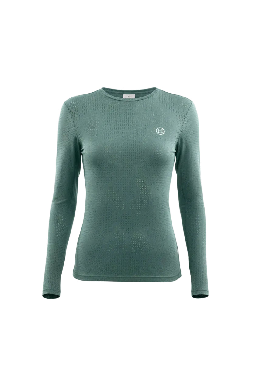 green long-sleeve perforated athletic top
