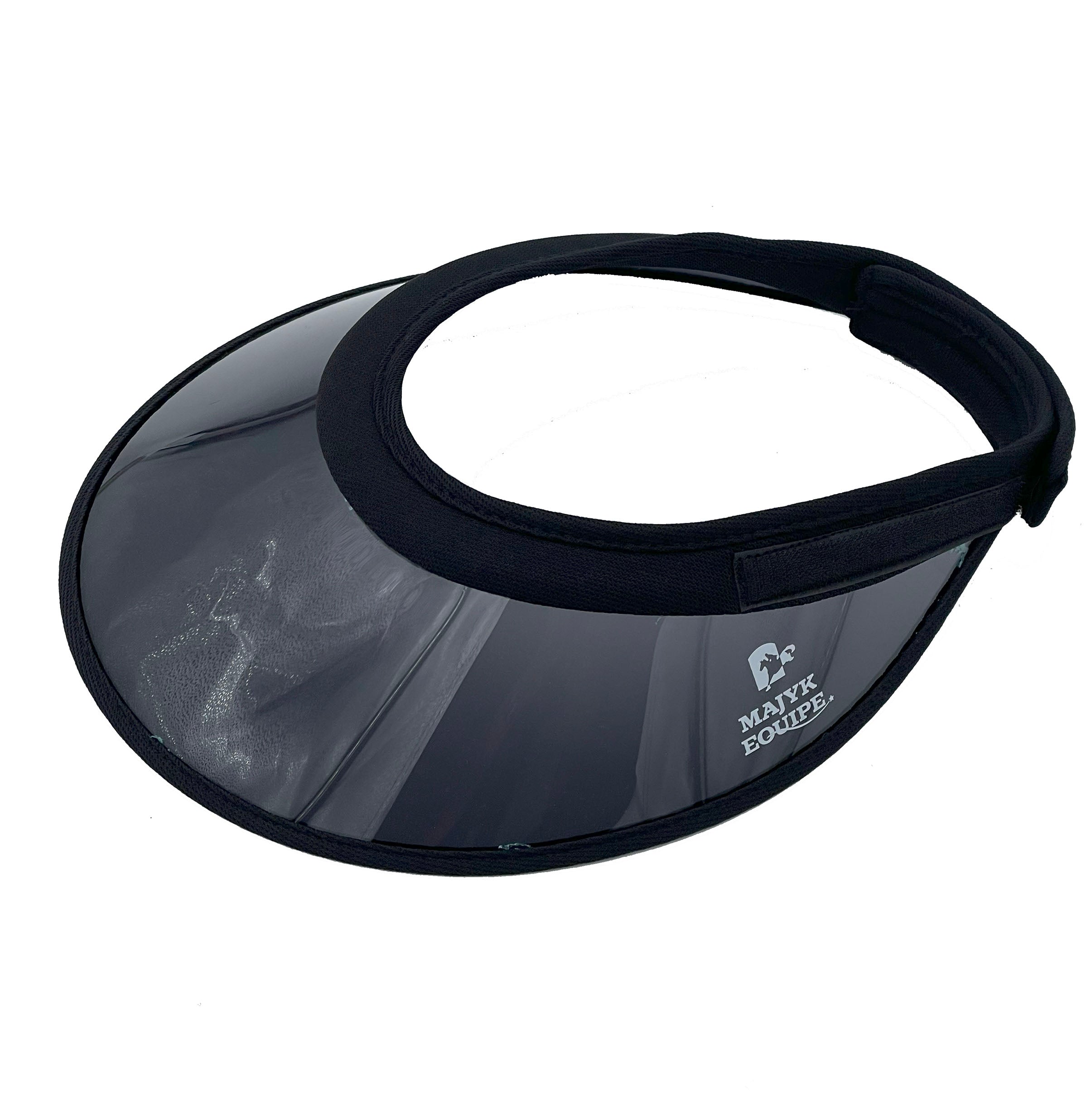 Black visor with a brand logo on a white background