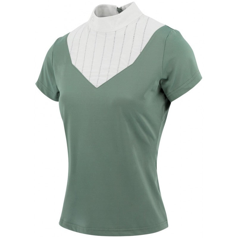 Green and white short-sleeve equestrian show shirt