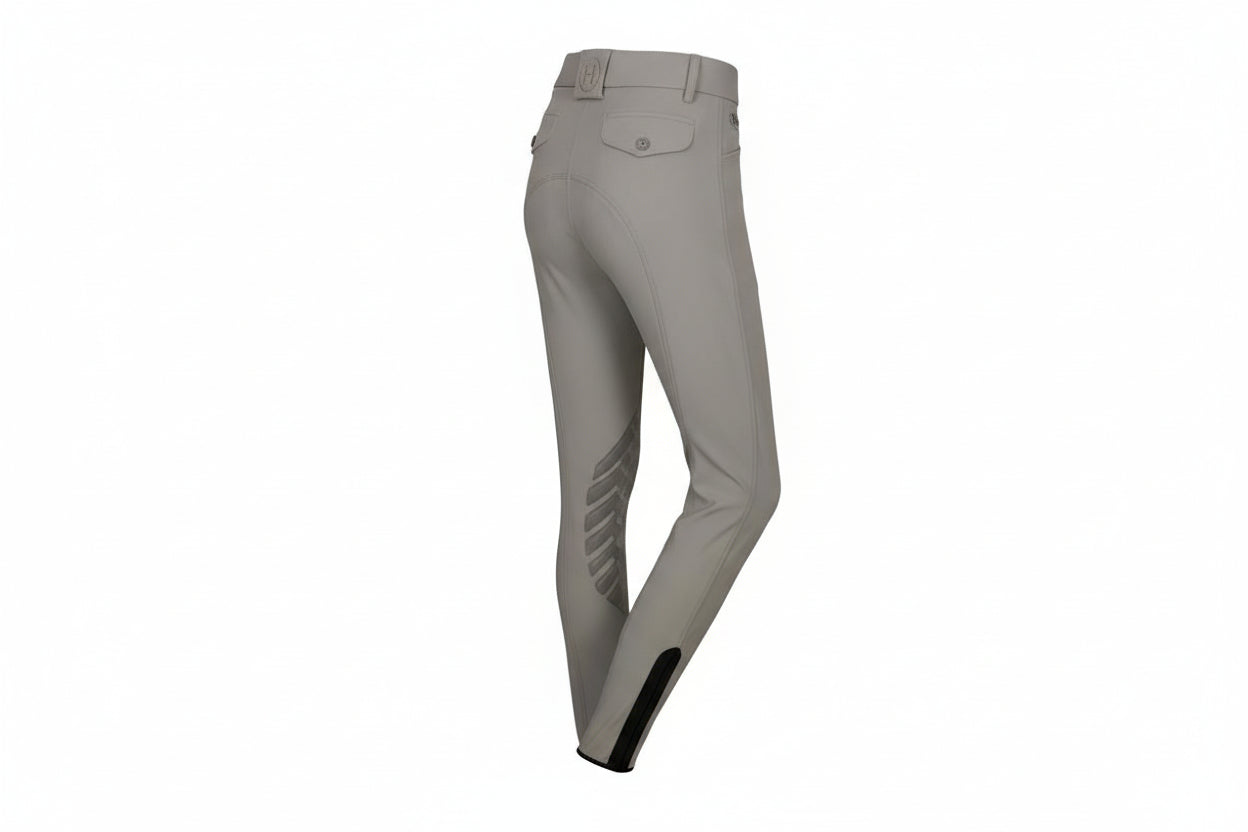 Gray riding pants with a belt on a white background