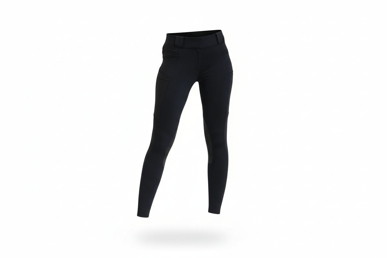 Black equestrian breeches on a white background